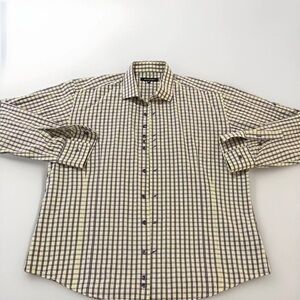 Bogosse Men's Yellow Purple Plaid Dress Shirt Size 6